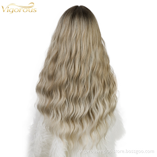 Vigorous water wave fashion wholesale bang cheap kinky color fiber futura headband curly wig heat resistant ombre synthetic hair